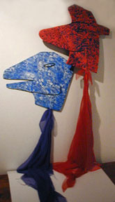 blue Turiasaurus and red Lambeosaurus hobbyhorses